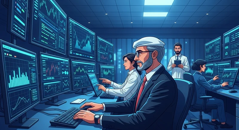 Illustration of financial analysts using real-time data to monitor transactions and detect fraud