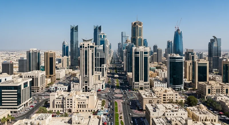 Skyline of Manama, Bahrain showcasing modern architecture and bustling economic activity