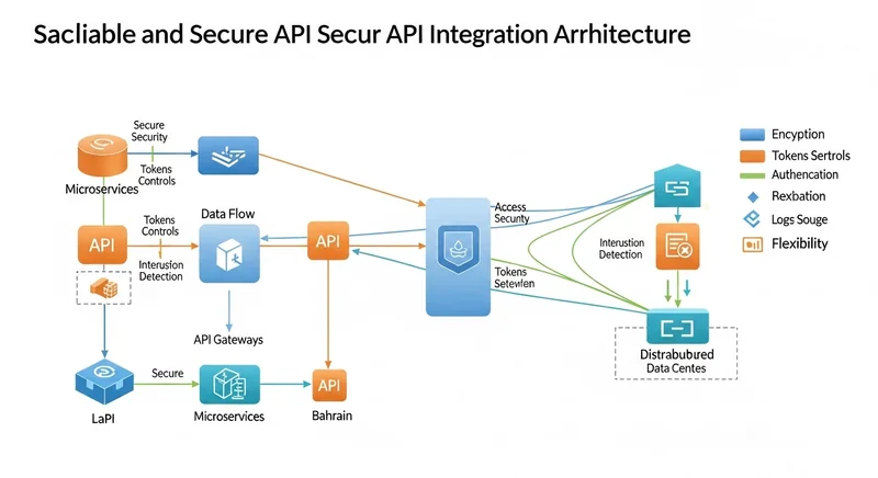 Diagram showing scalable and secure API integration architecture with multiple layers of security and flexibility